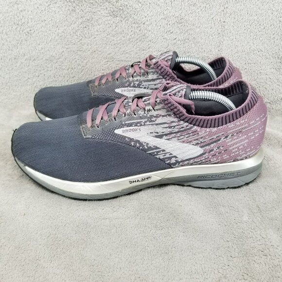 Brooks Shoes Womens 11.5 Ricochet Gray Purple Knit Athletic Sneakers *Read* - Picture 1 of 14